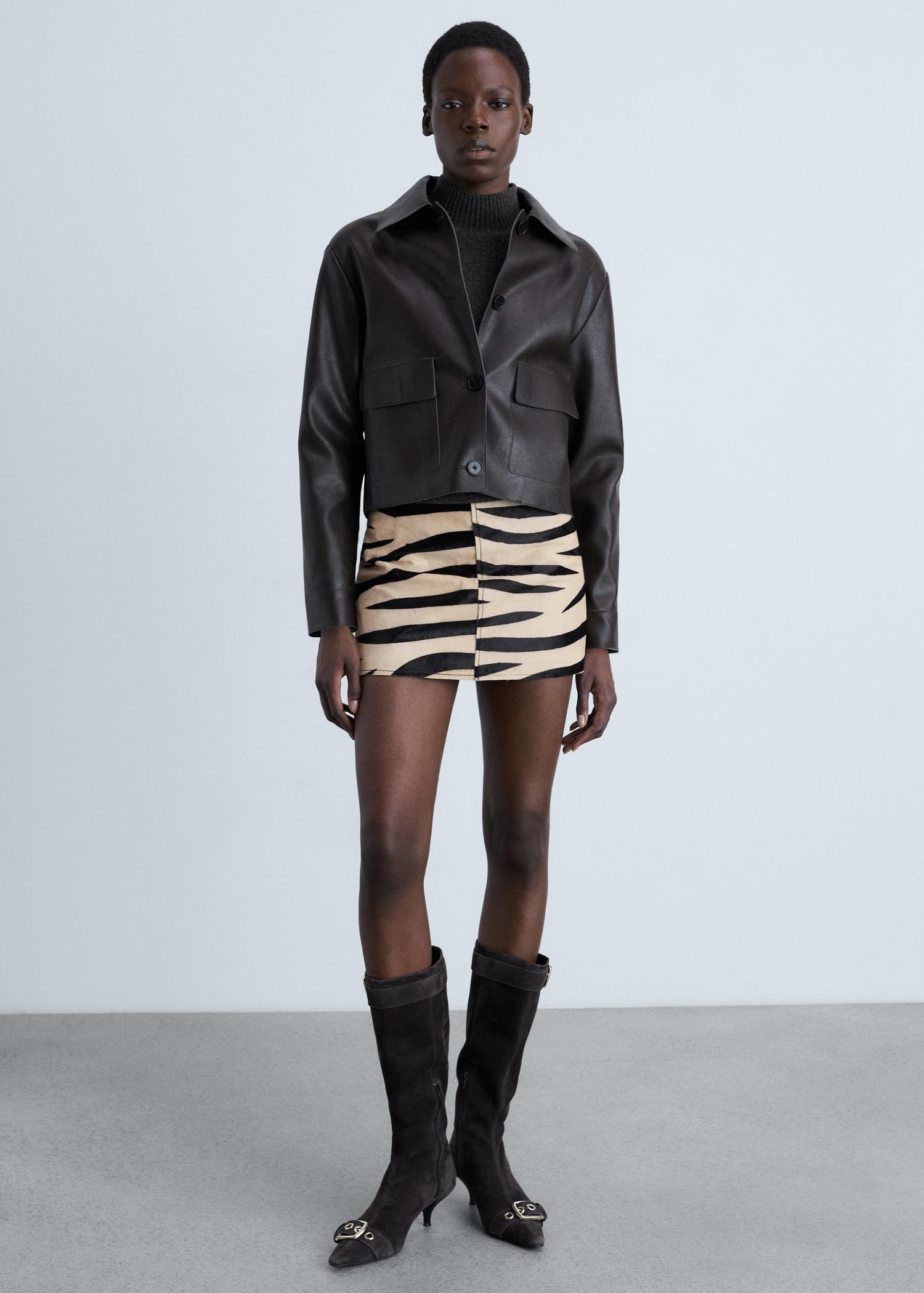 Zebra-print fur skirt - Women | MANGO USA Product Image