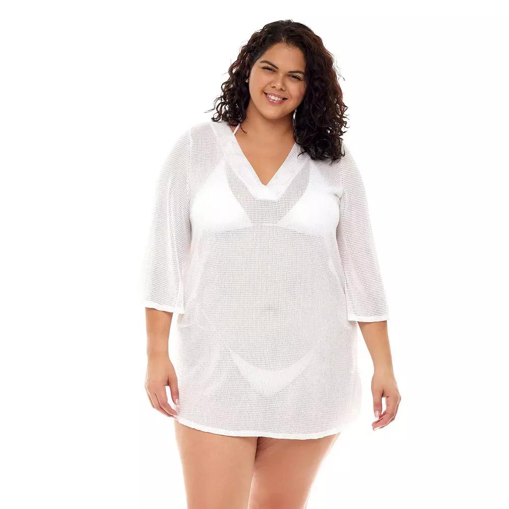 Plus Size Jordan Taylor Bell-Sleeve Sheer Swim Cover-Up Tunic, Women's, Size: 3XL, White Product Image