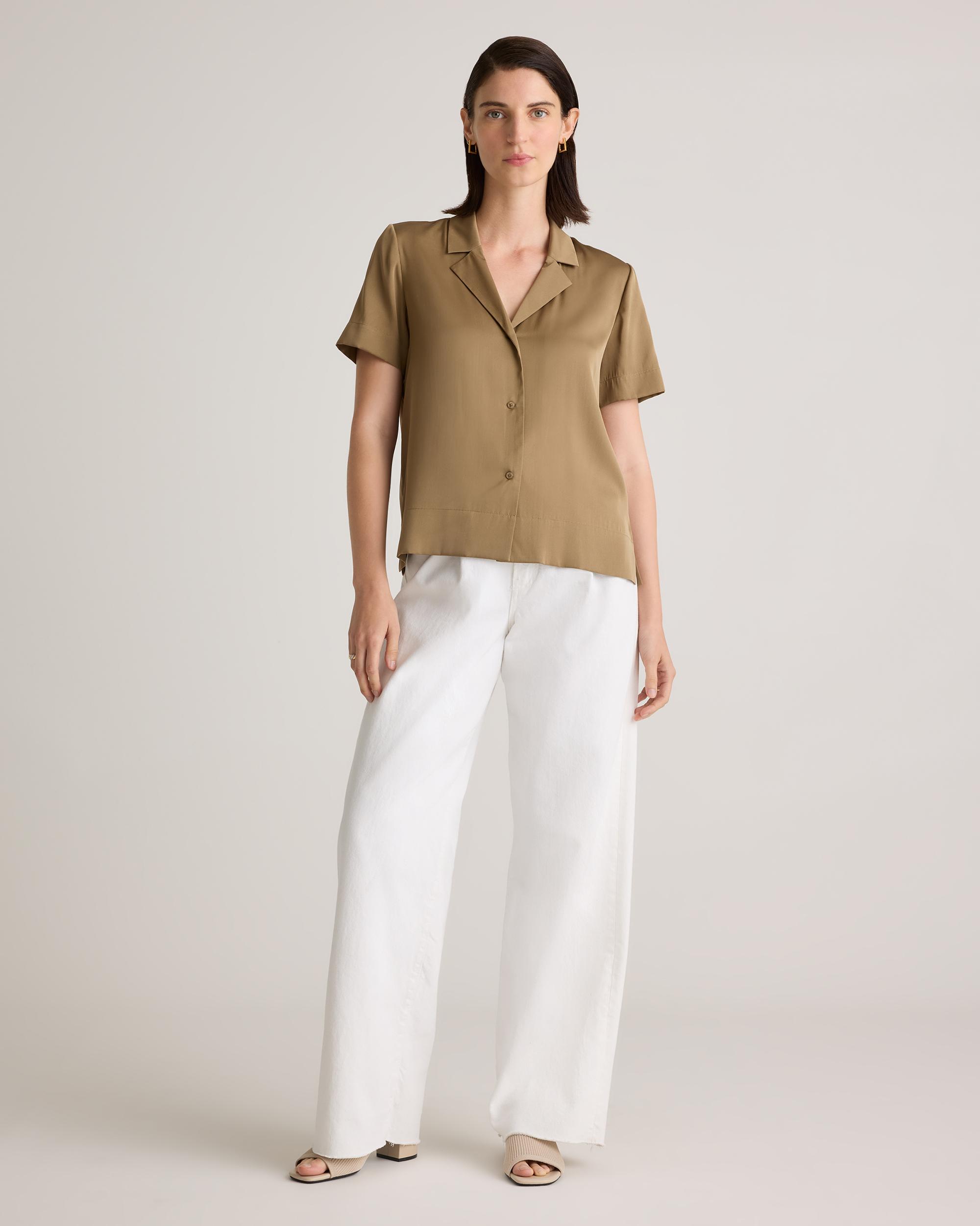 Quince | Women's Washable Stretch Silk Short Sleeve Notch Collar Blouse Mulberry Silk Product Image