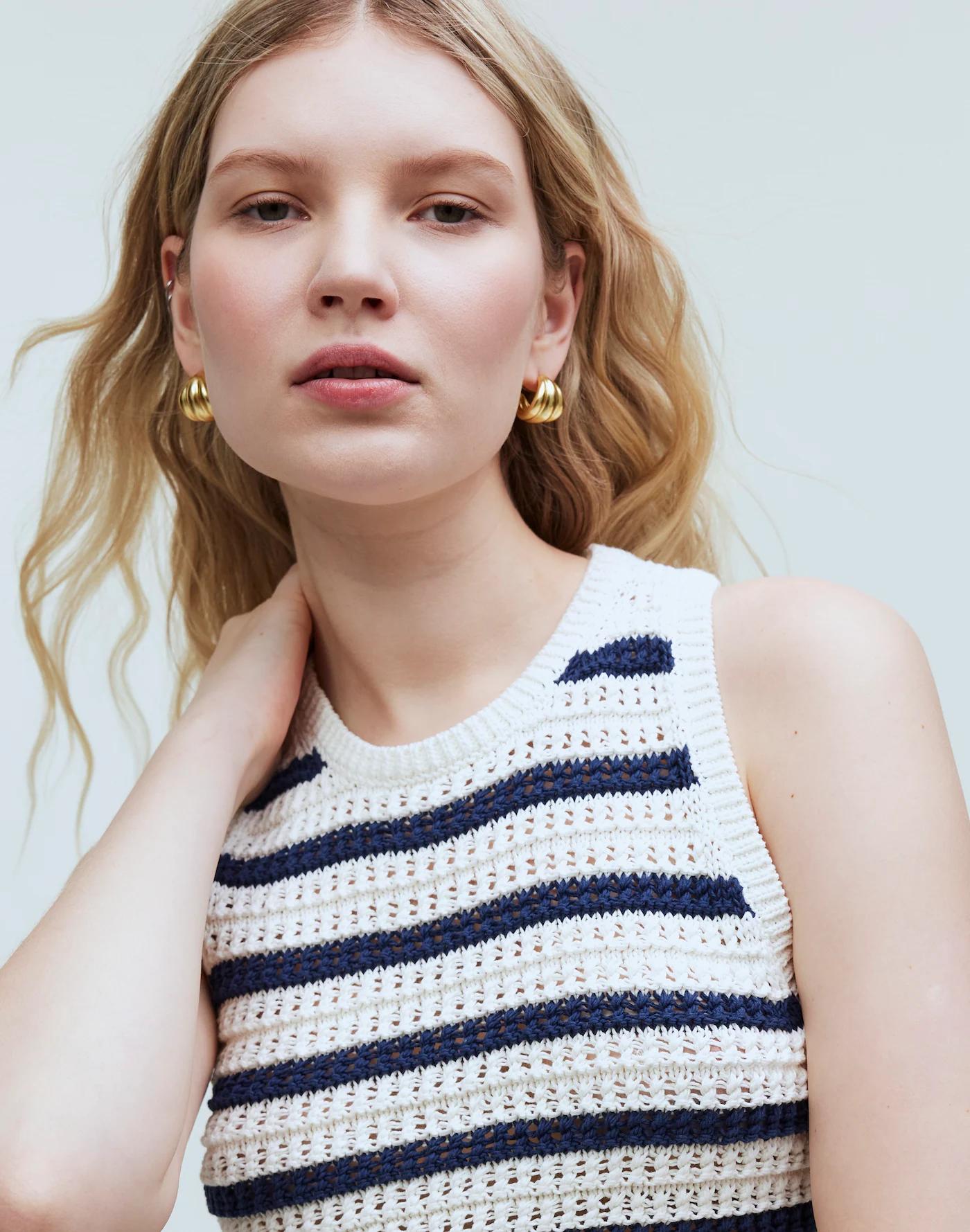 Crochet-Knit Crewneck Sweater Tank Product Image