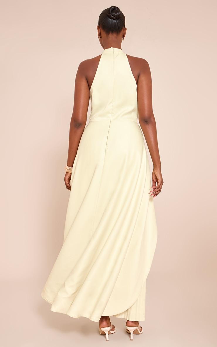 Lemon Woven Halterneck Pleated Underlay Maxi Dress Product Image
