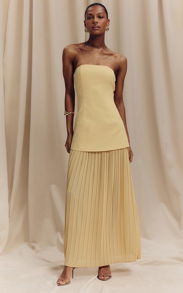 Lemon Bandeau Pleated Chiffon Skirt Panel Maxi Dress Product Image
