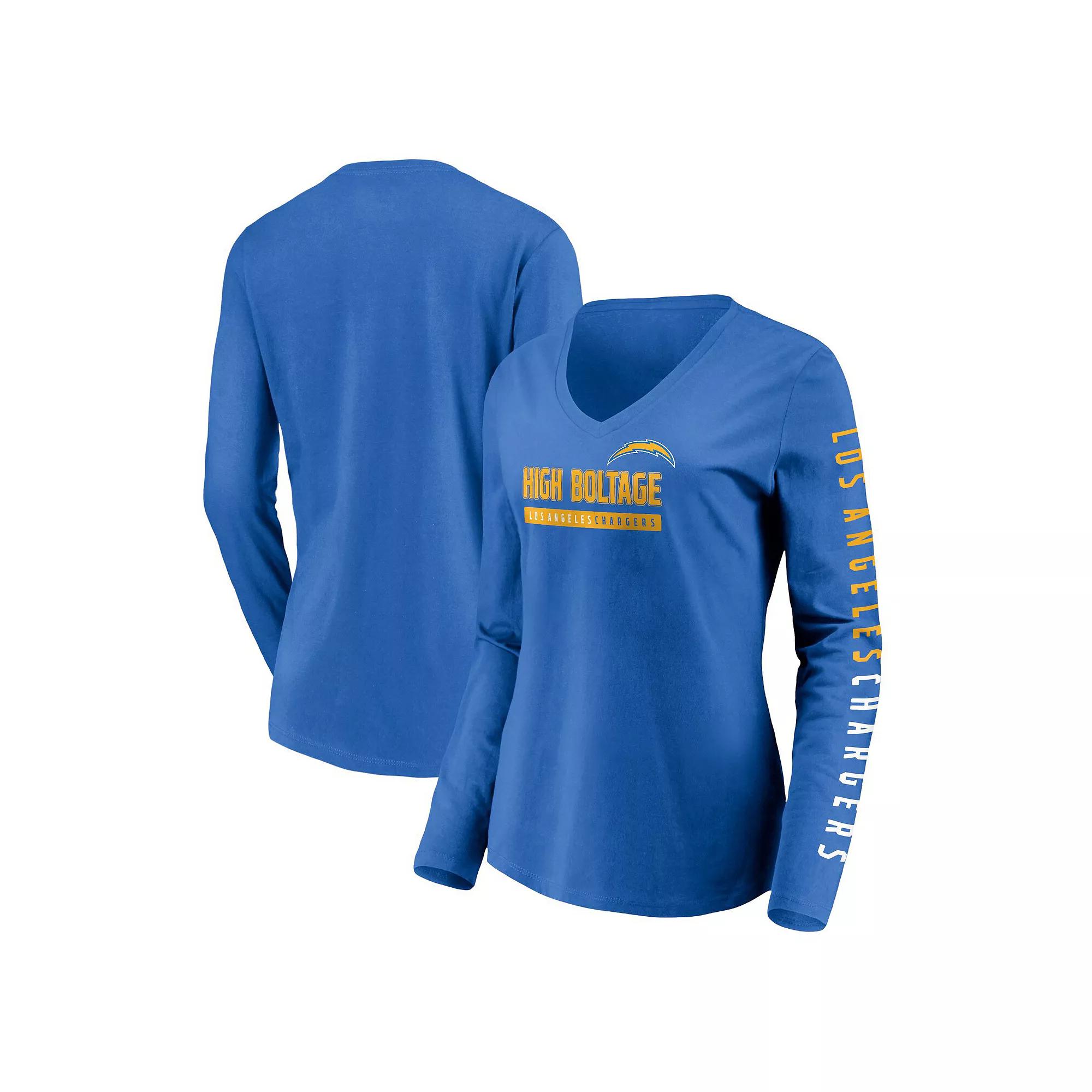 Women's Fanatics Powder Blue Los Angeles Chargers Slogan V-Neck Long Sleeve T-Shirt,  Product Image