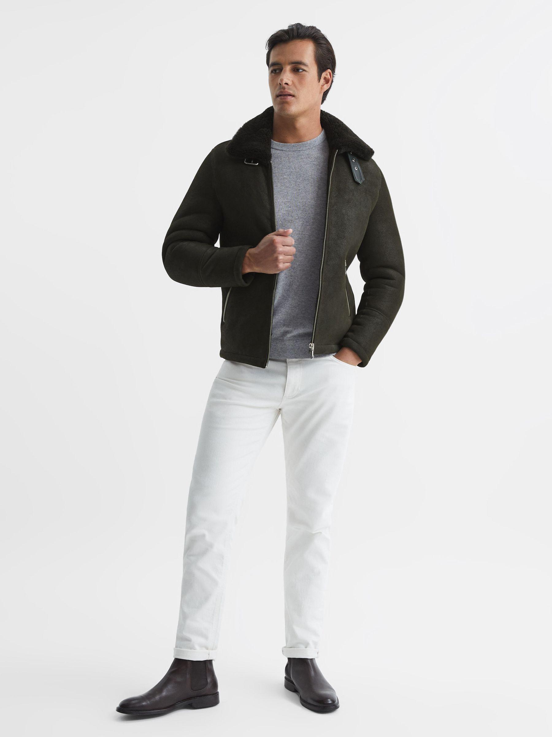 Suede Western Shearling Jacket in Forest Green Product Image