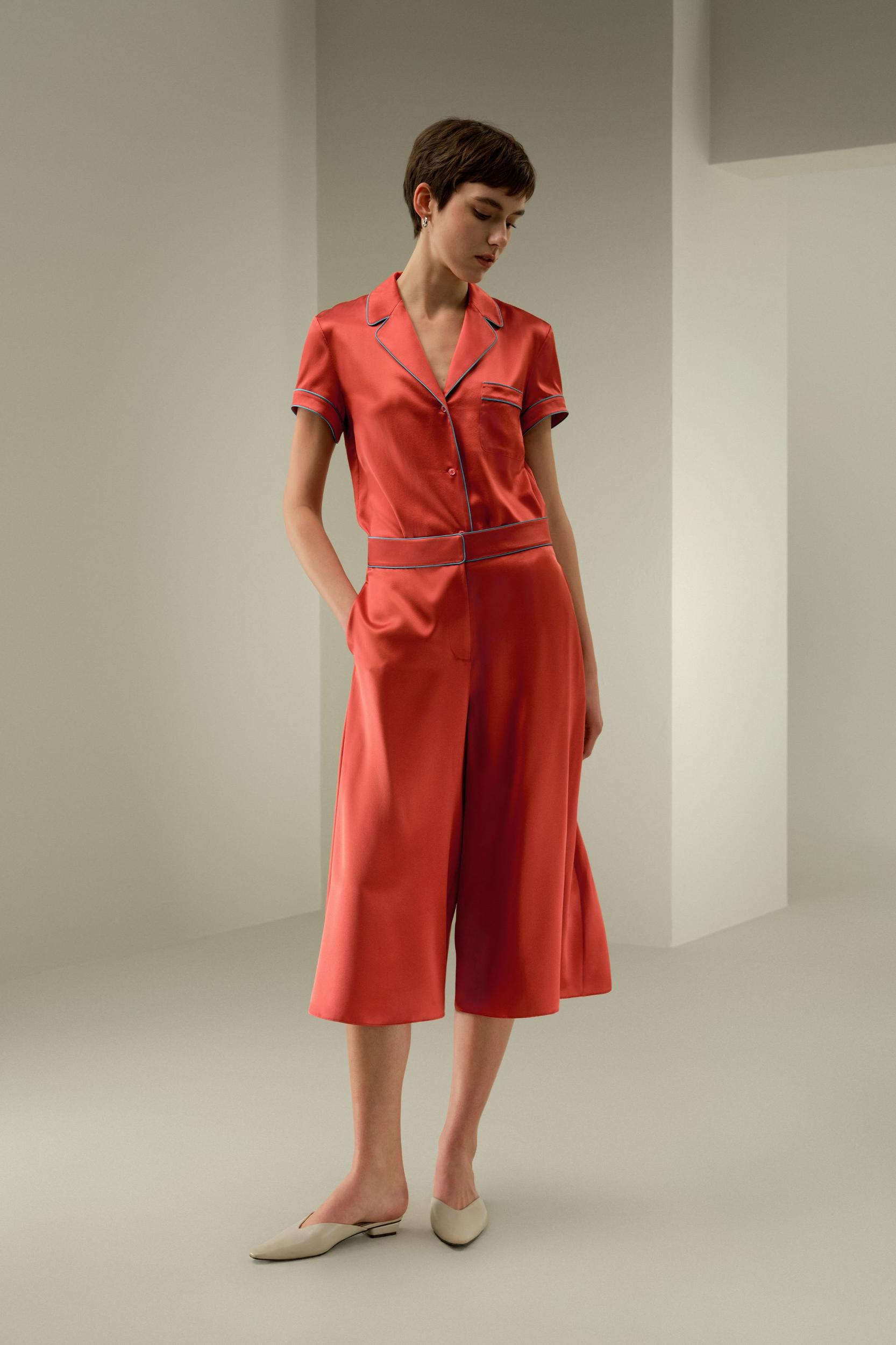 LILYSILK x Elizabeth Womens Capri Trousers Silk - Brick Red 100% OEKO Silk - Comfortable Wide Leg Pants 16 Product Image