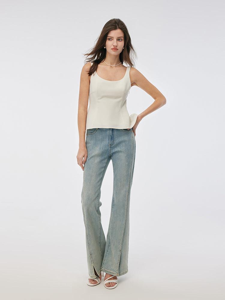 Stretch Scoop Neck Women Peplum Tank Top Product Image