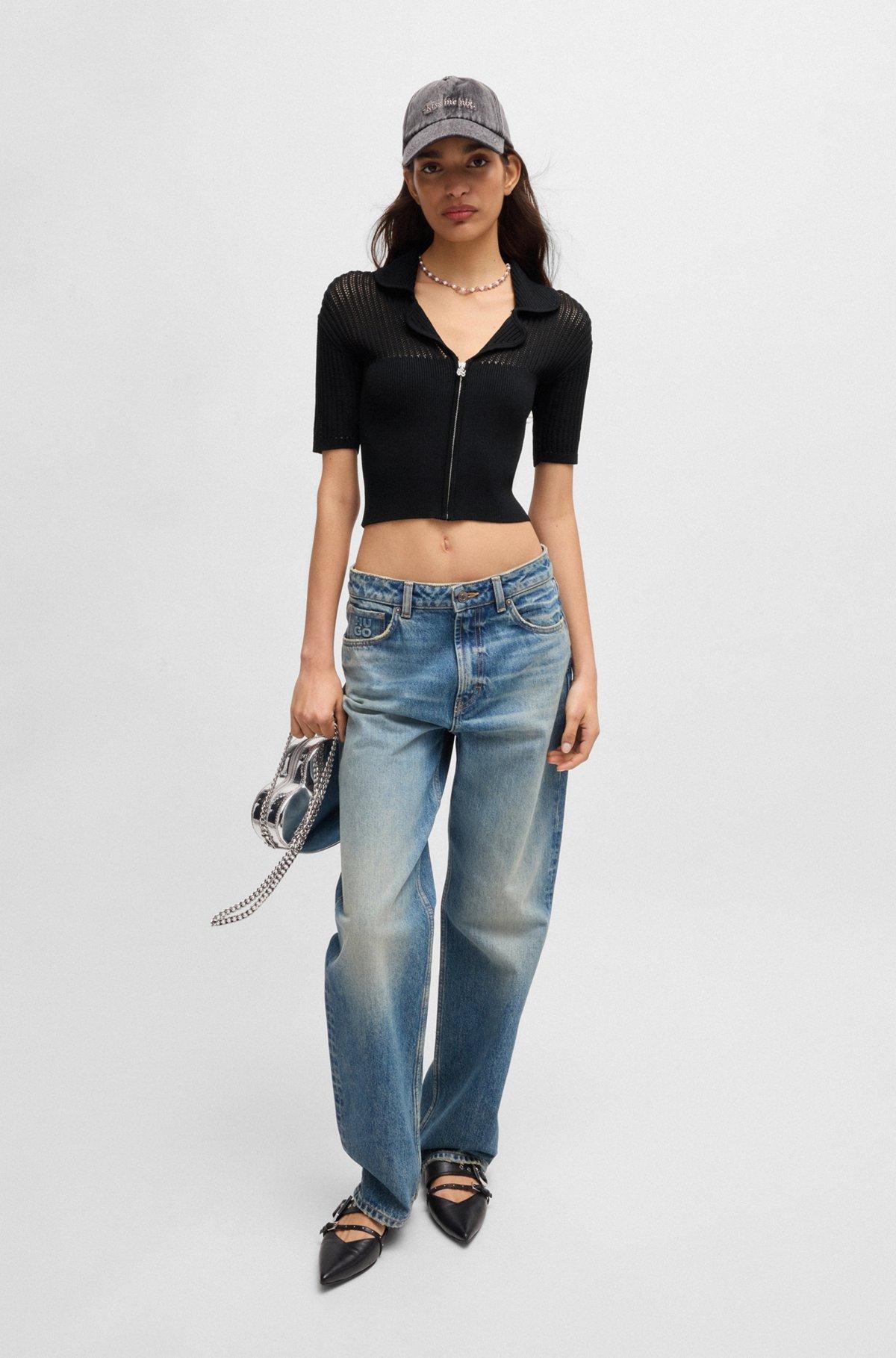 Cropped cardigan with sheer crochet structure Product Image