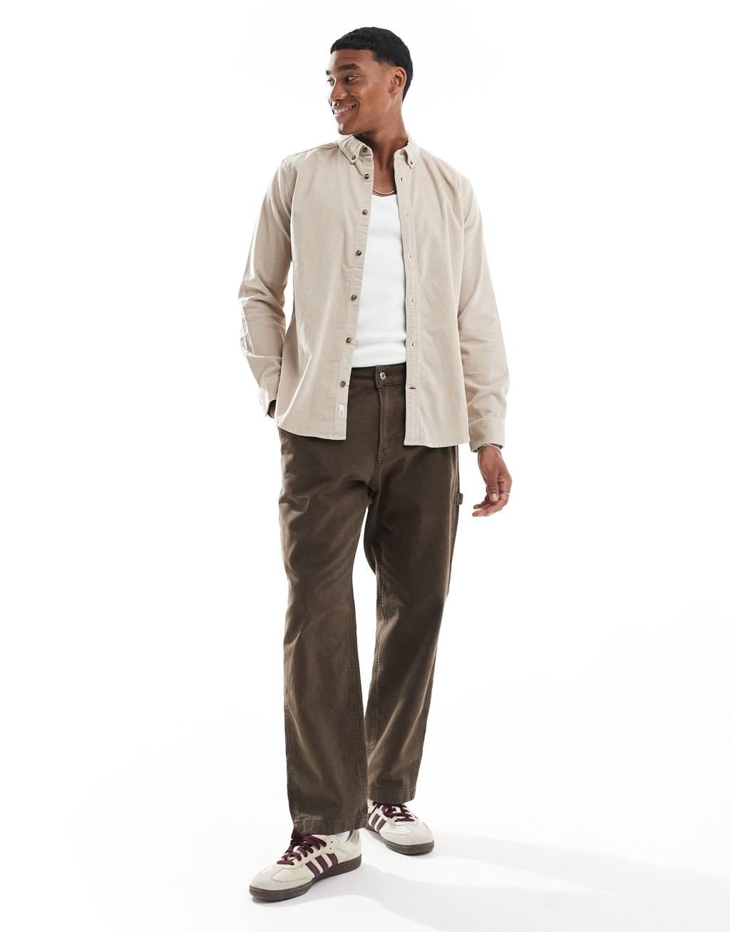 Only & Sons cord shirt in beige Product Image