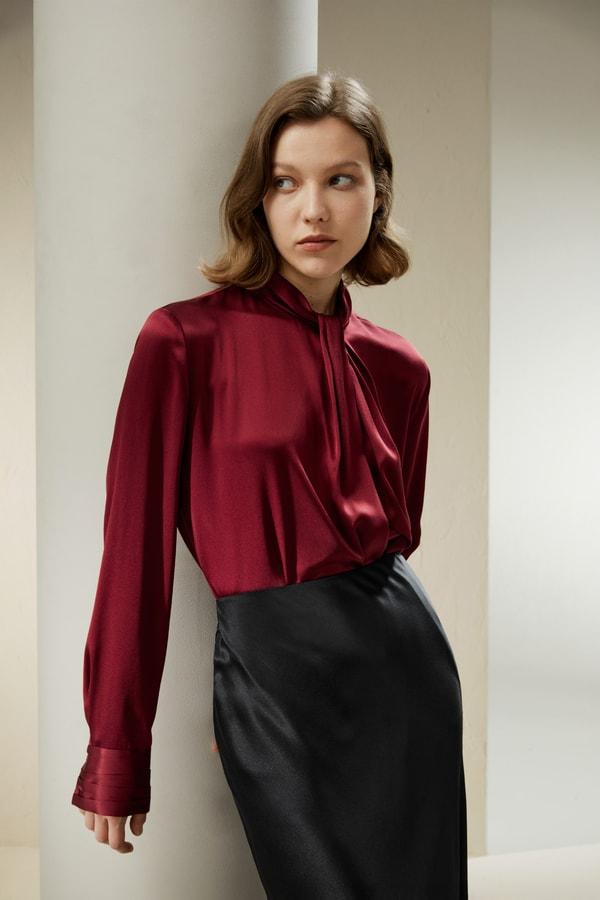 Asymmetrical Embellished Pleats Shirt Product Image