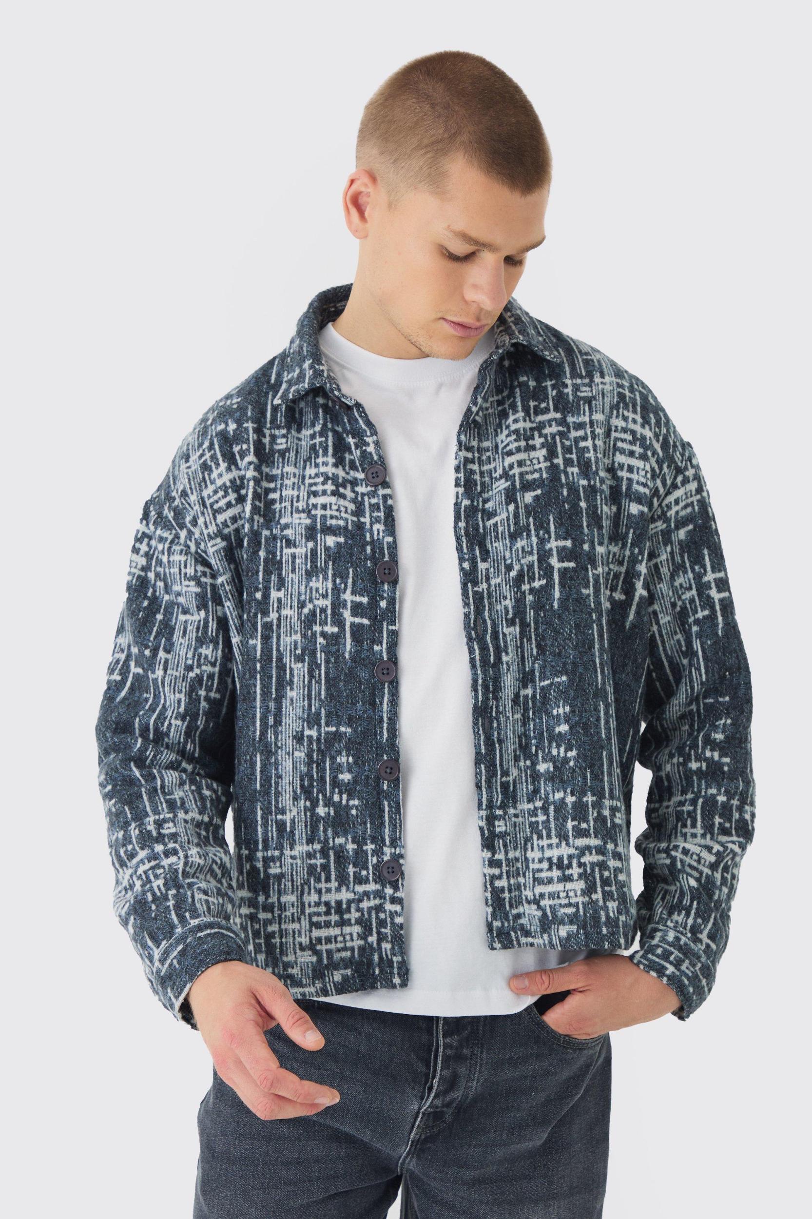 Oversized Brushed Abstract Shirt Jacket | boohooMAN USA Product Image