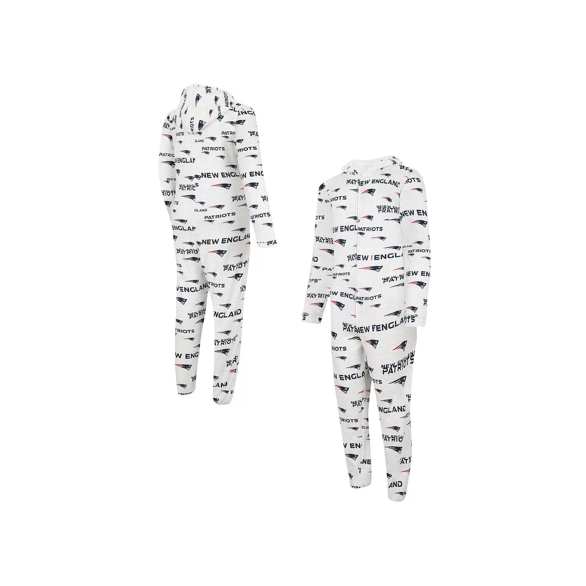 Men's Concepts Sport White New England Patriots Allover Print Docket Union Full-Zip Hooded Pajama Suit, Size: Large Product Image