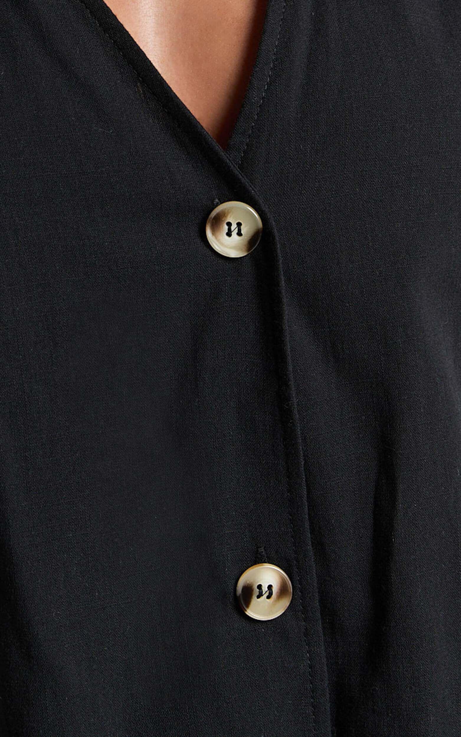 Devon Two Piece Set - Open Side Detail Top & Short Linen Set in Black Product Image