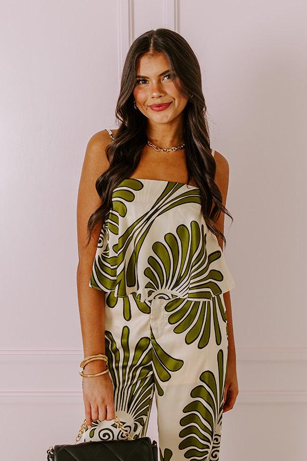 Hawaiian Paradise Satin Crop Top In Olive Product Image