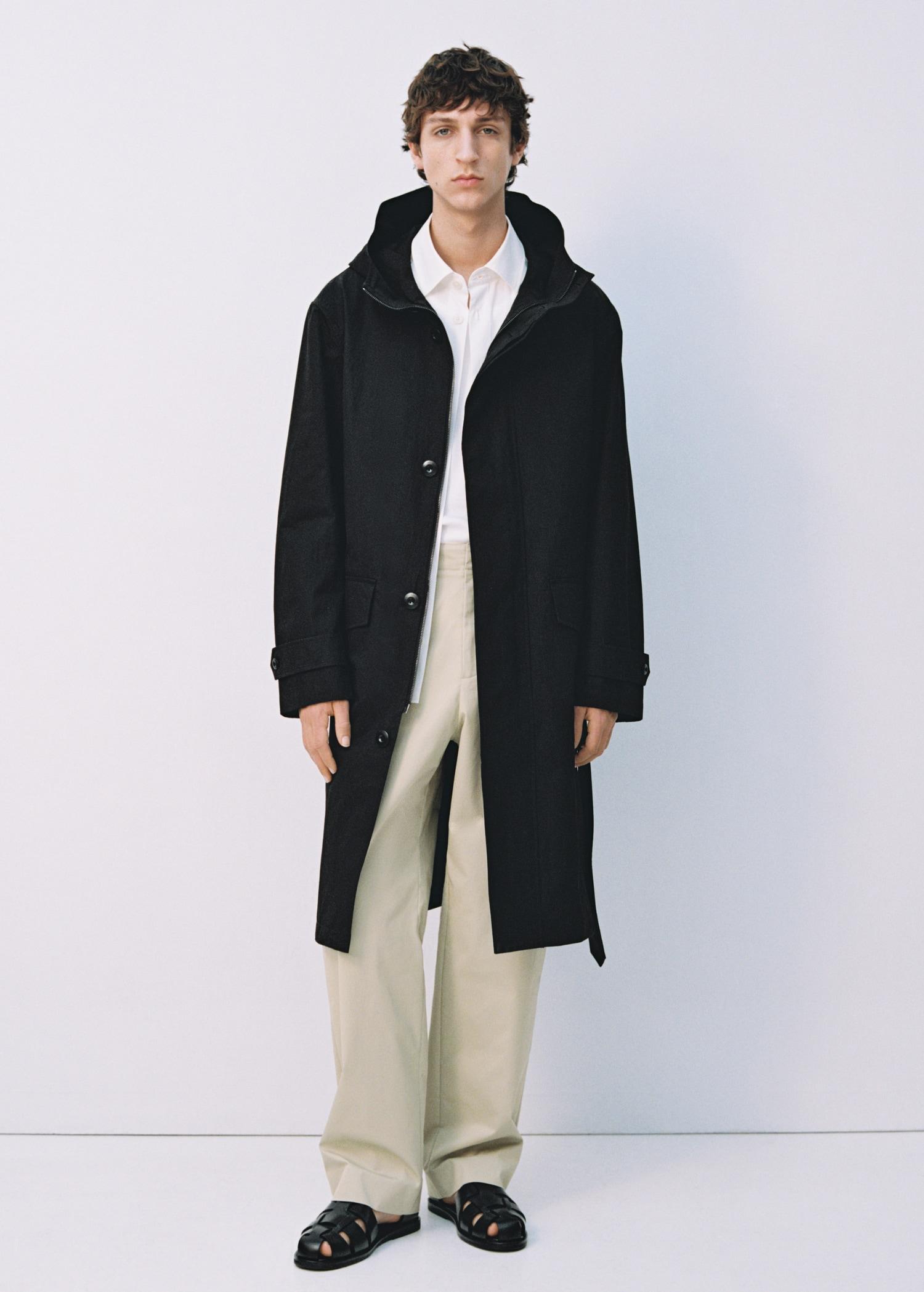 Trench coat with belt and hood - Men | MANGO USA Product Image
