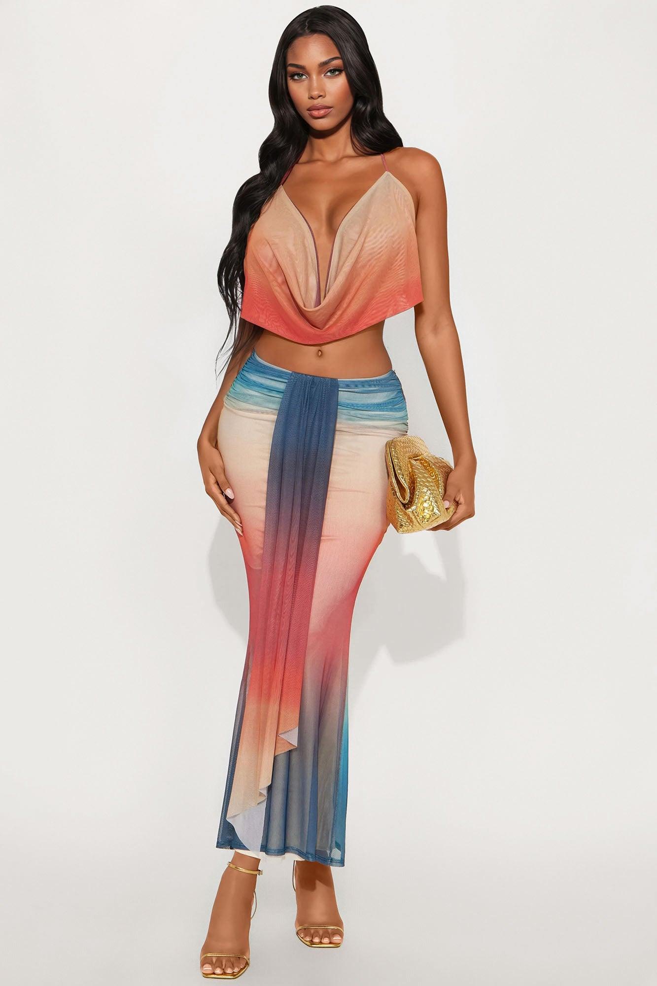 Sundazed Ombre Mesh Maxi Skirt Set - Teal/combo Product Image