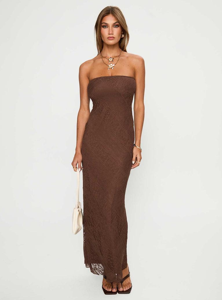 Majorca Strapless Lace Maxi Dress Chocolate Product Image