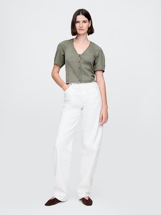 Denim Barrel-Sleeve Crop Shirt Product Image