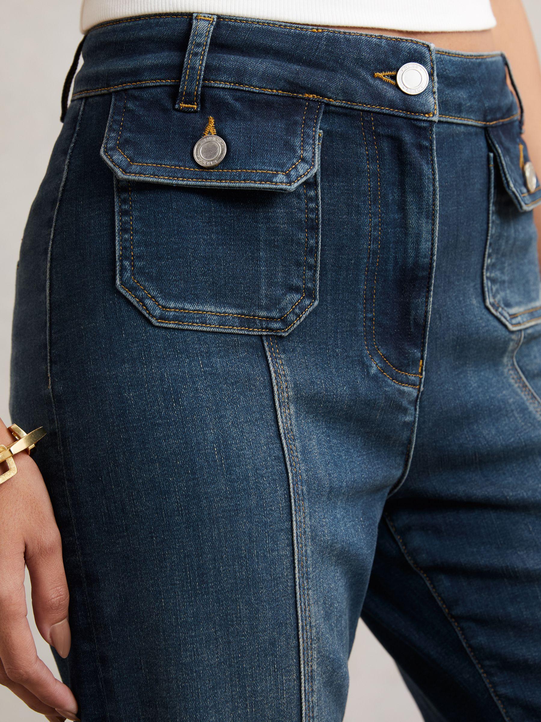 Button-Pocket Flared Jeans in Mid Blue Product Image