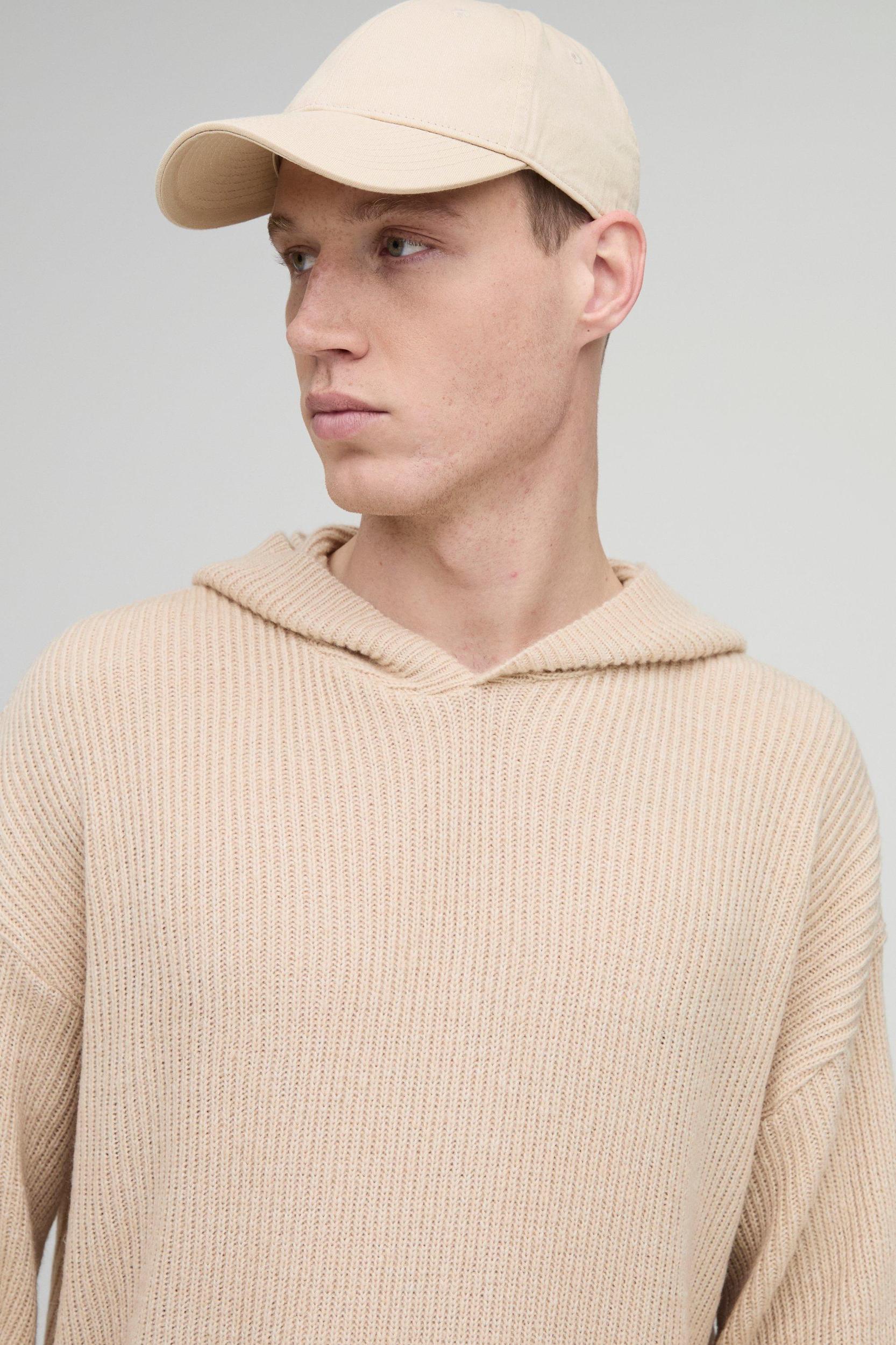 Oversized Boxy Brushed Rib Knitted Hoodie | boohooMAN USA Product Image
