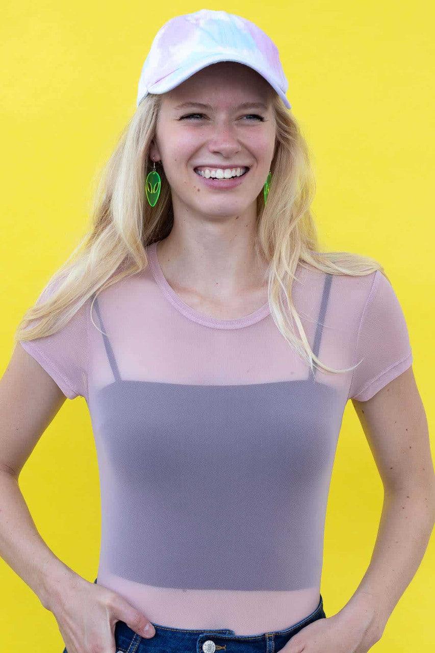 Mauve Mesh Crew Neck Bodysuit Product Image