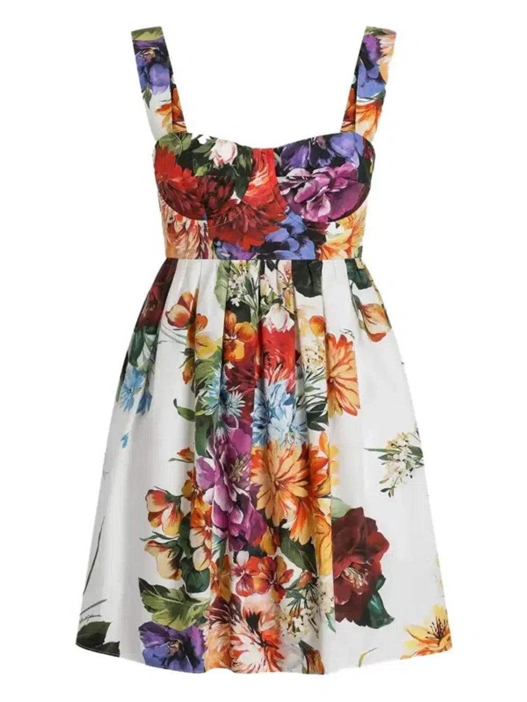 DOLCE & GABBANA Multicolor Sleeveless Dress With Bustier Style Neckline And All-over Floral Print In Cotton Woman Product Image