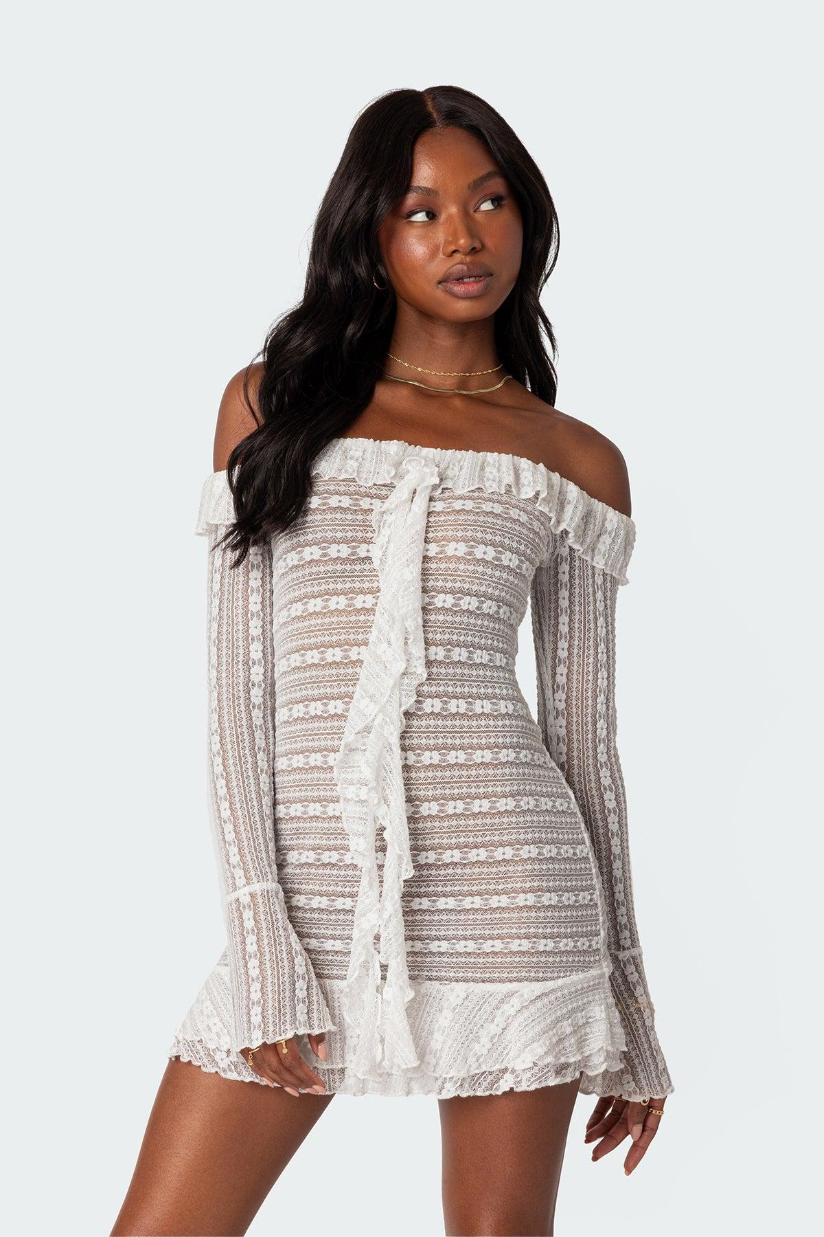 Textured Sheer Lace Mini Dress Product Image