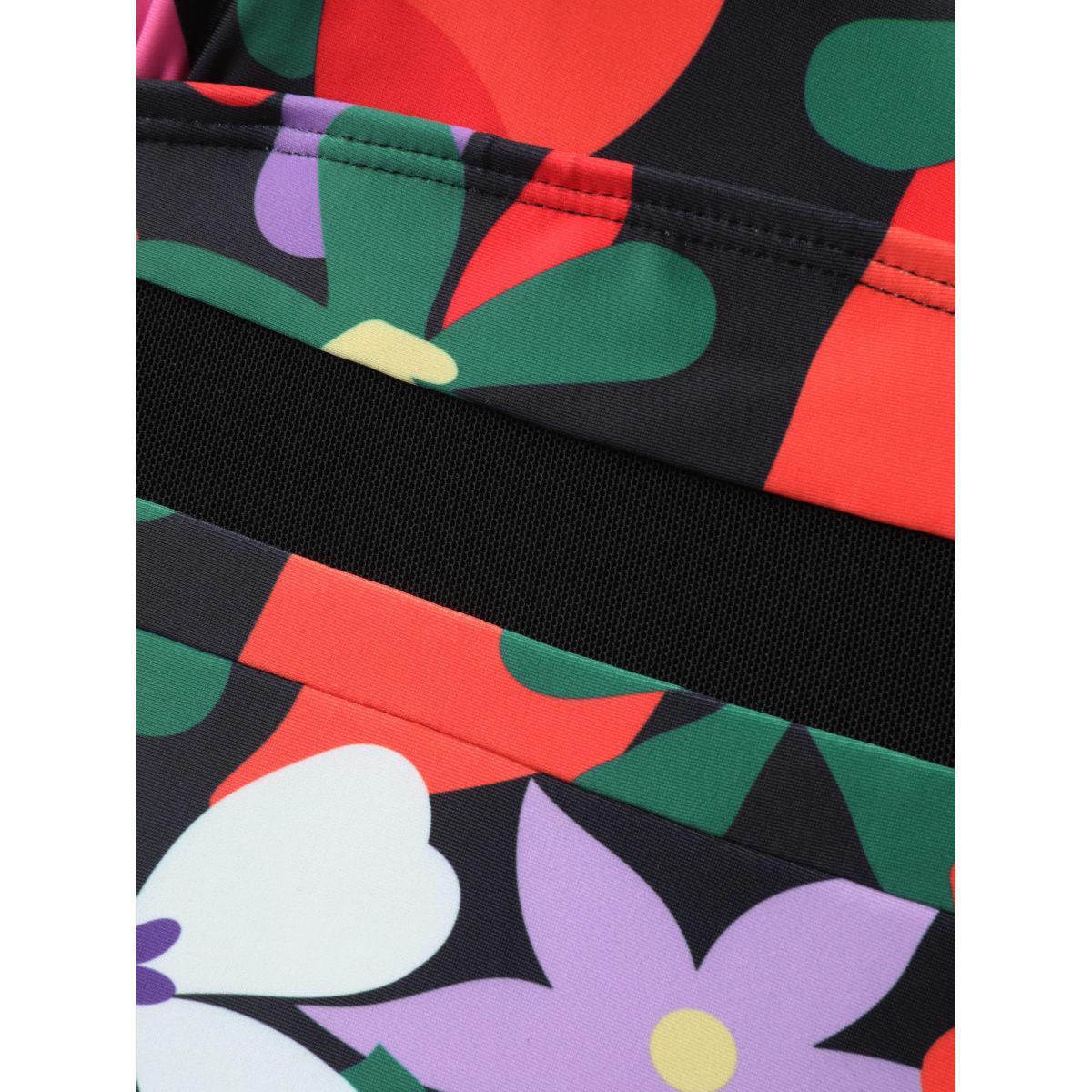 Plus Size Bright Florals Pleated One-Piece Swimsuit Women's Swimwear Multicolor Resort Gathered Curve Bathing Suits High stretch One Pieces BloomChic 10/M Product Image