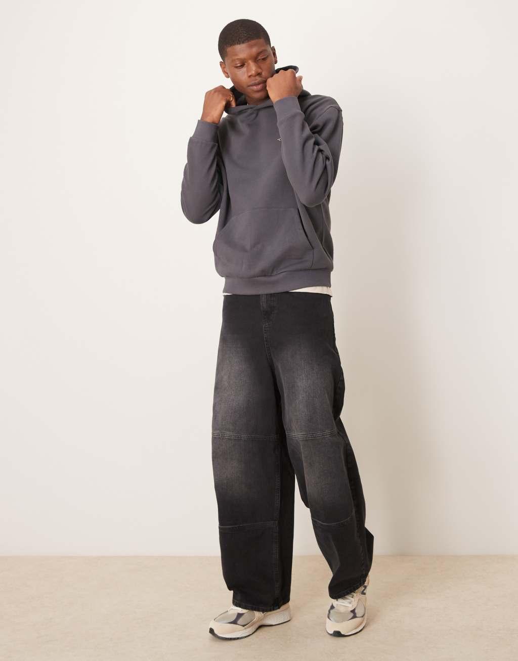 ASOS DESIGN oversized hoodie with chest and back print in charcoal Product Image