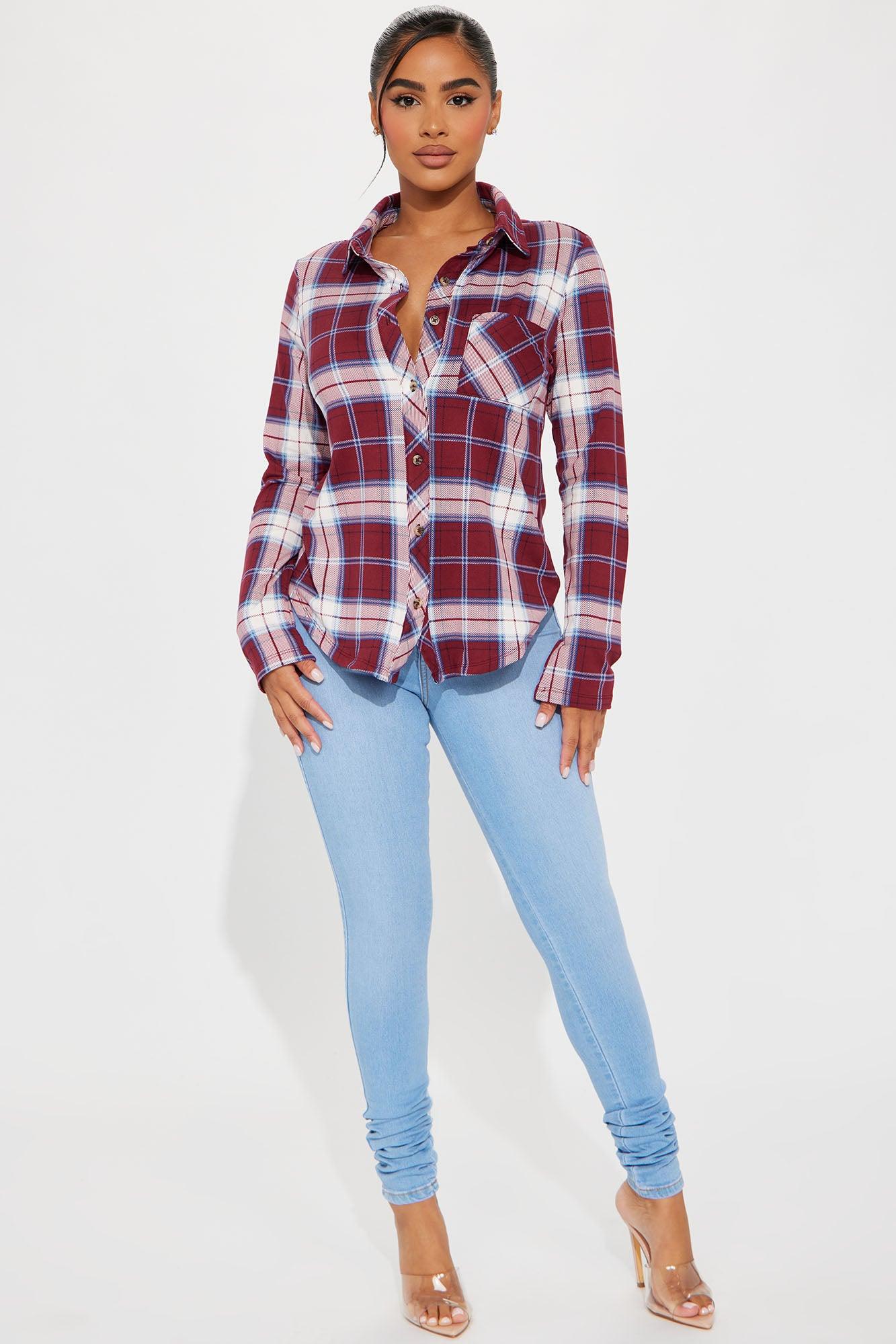 Journee Plaid Shirt - Burgundy/combo Product Image