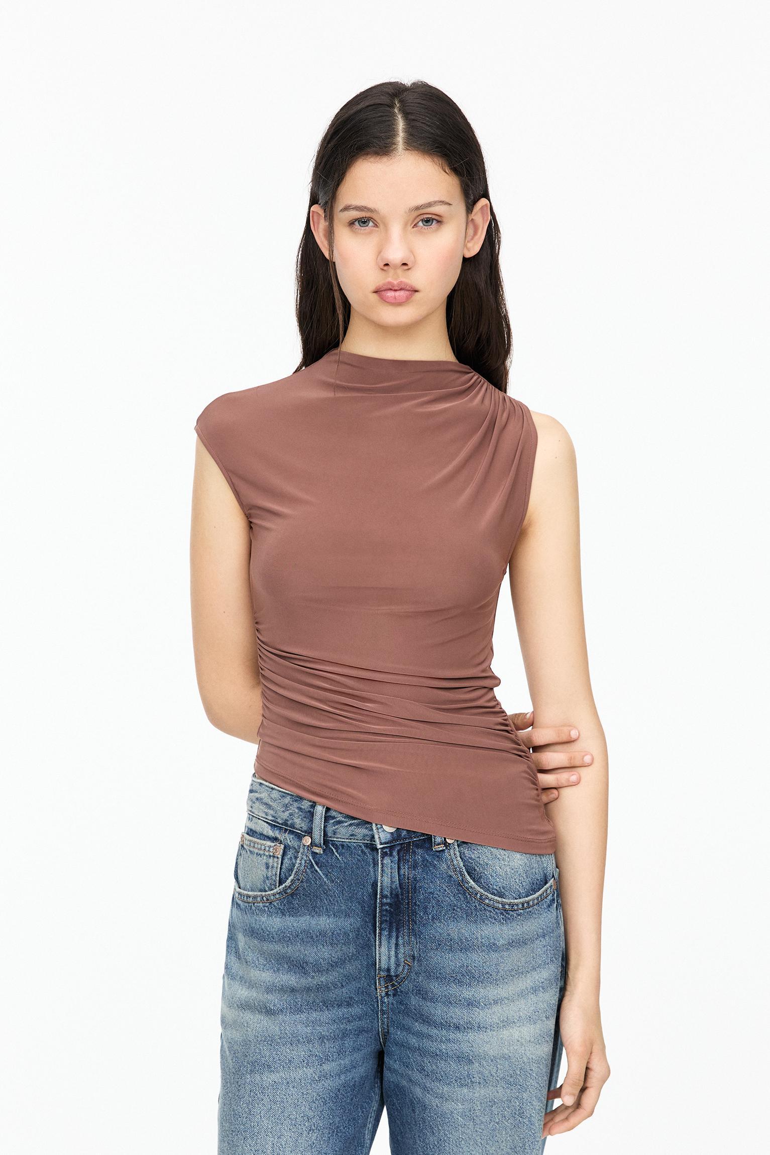 Asymmetric gathered T-shirt Product Image