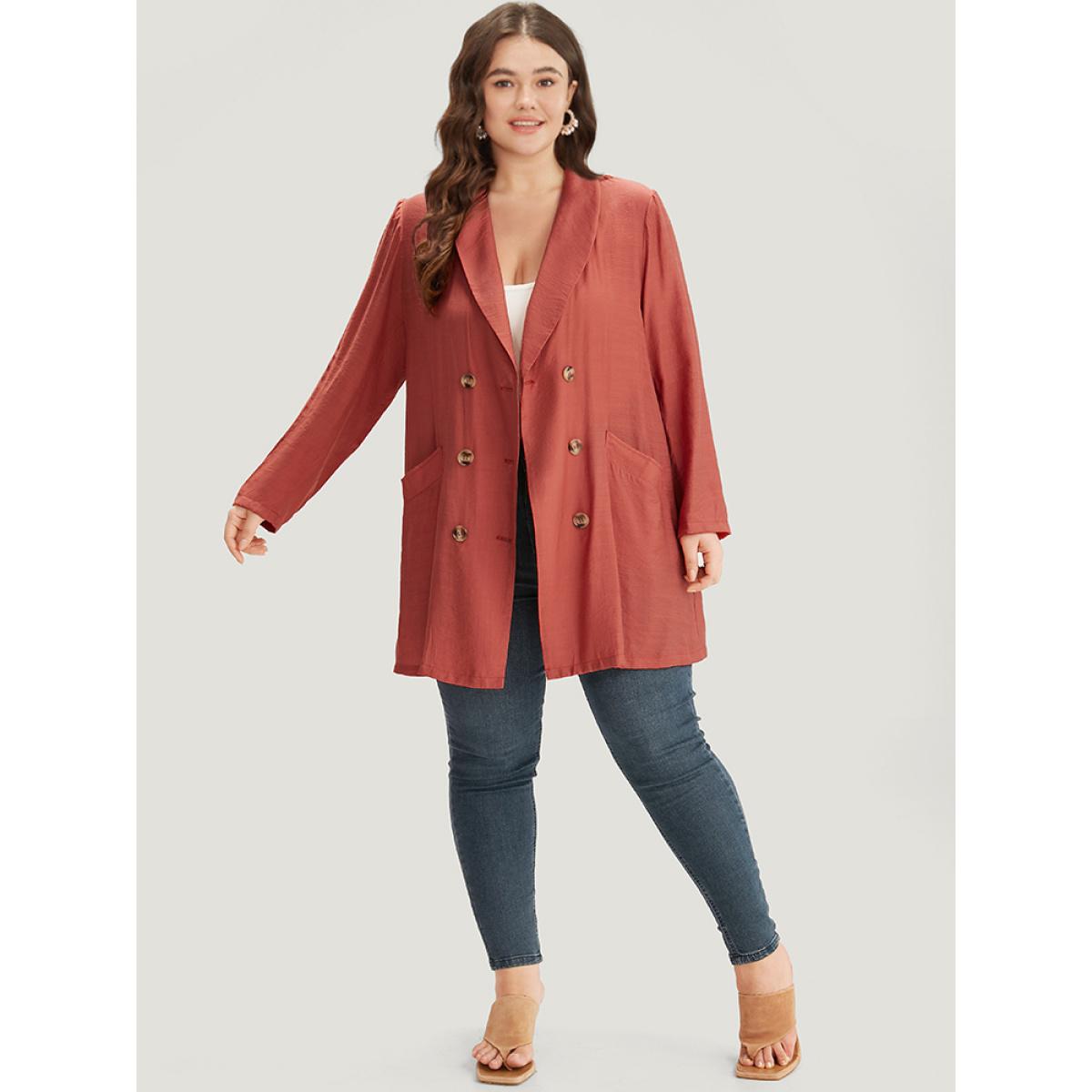 Plus Size Halloween Supersoft Essentials Lapel Collar Pocket Button Through Blazer OrangeRed Women Dailywear Plain Plain Sleeve Long Sleeve Suit Collar 12/L Pocket Casual Blazers BloomChic Product Image