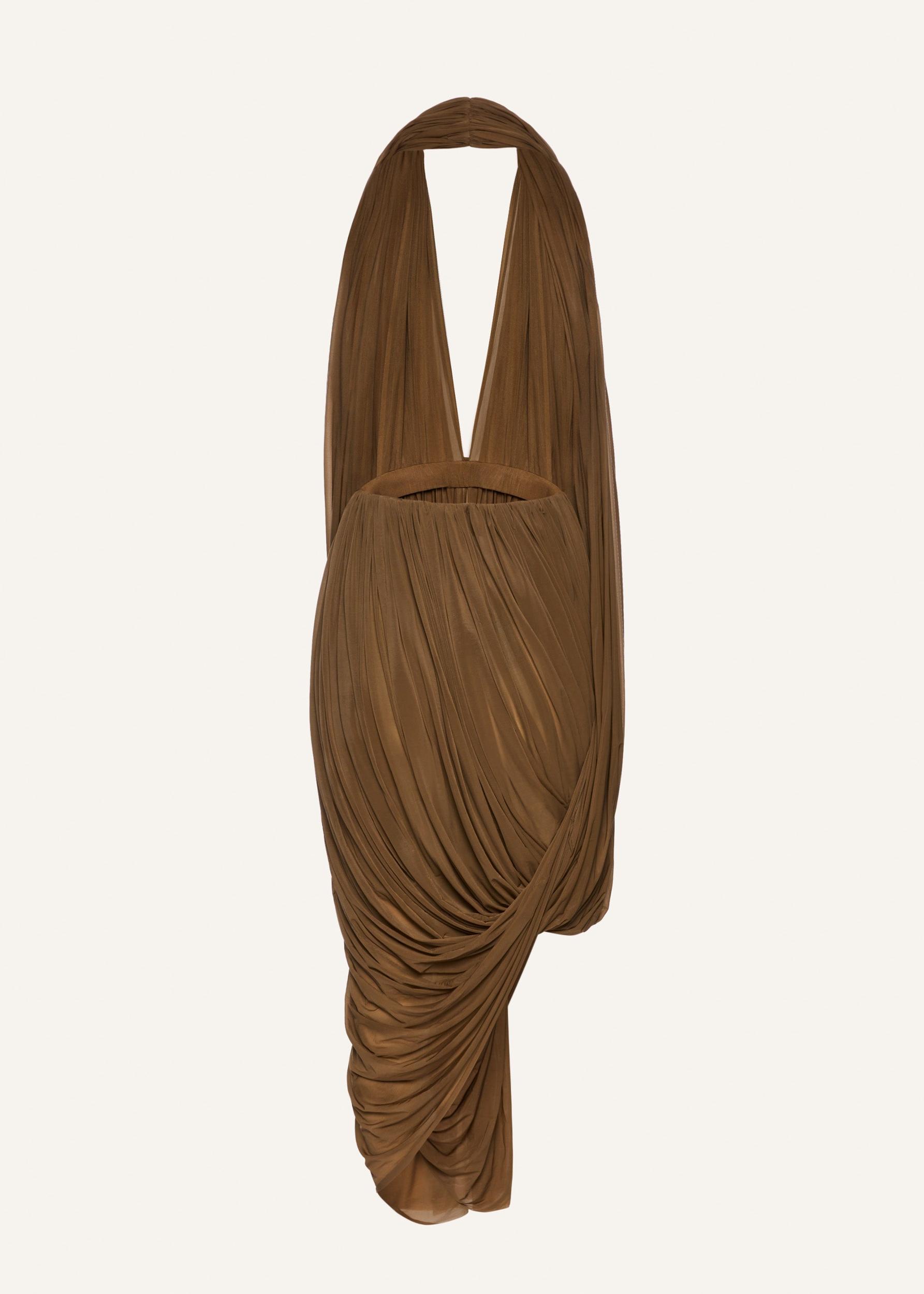 Swathed halter midi dress in beige Product Image