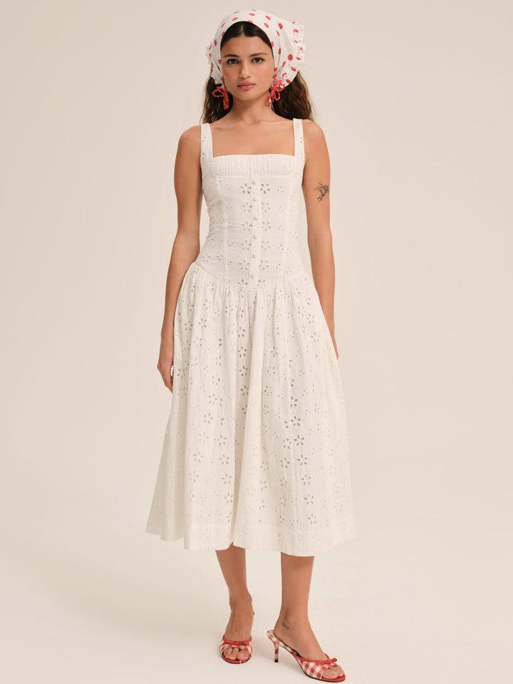 Dreamy Daisy Midi Dress — White Product Image