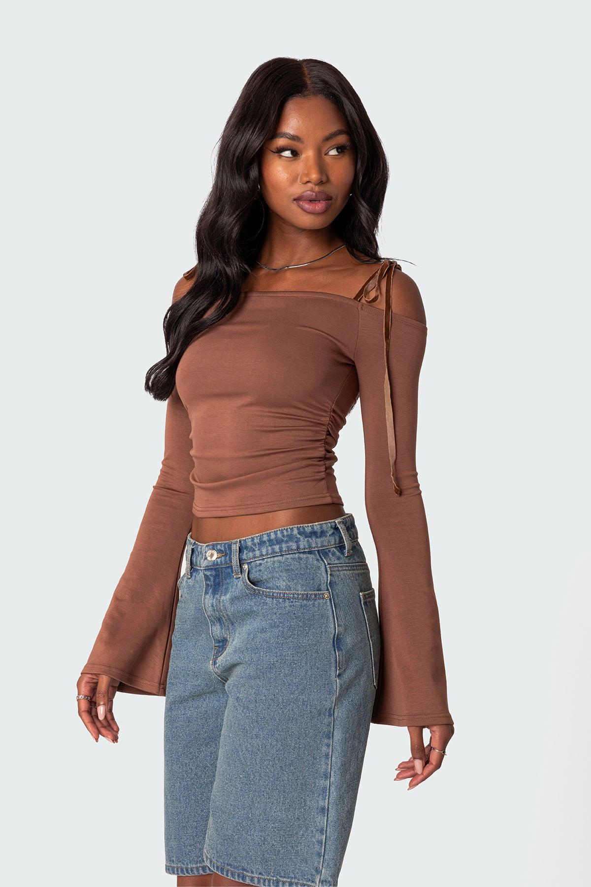 Velvet Tie Off Shoulder Top Product Image