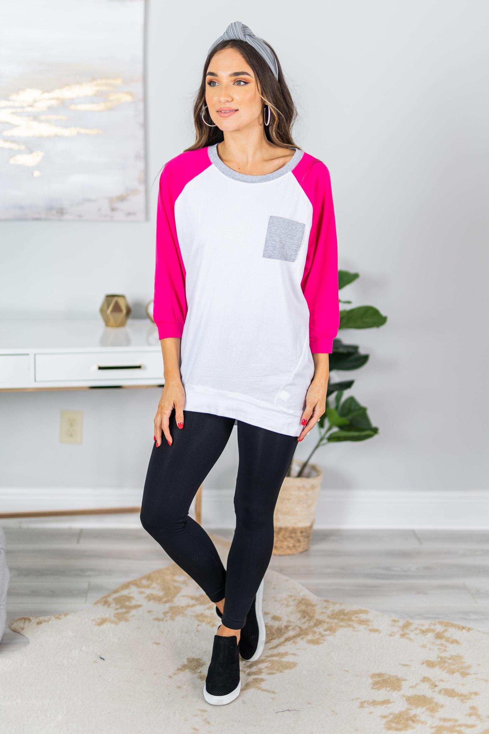 Slouchy Dolman Fuchsia Pink Raglan Tunic w/Pocket Female Product Image