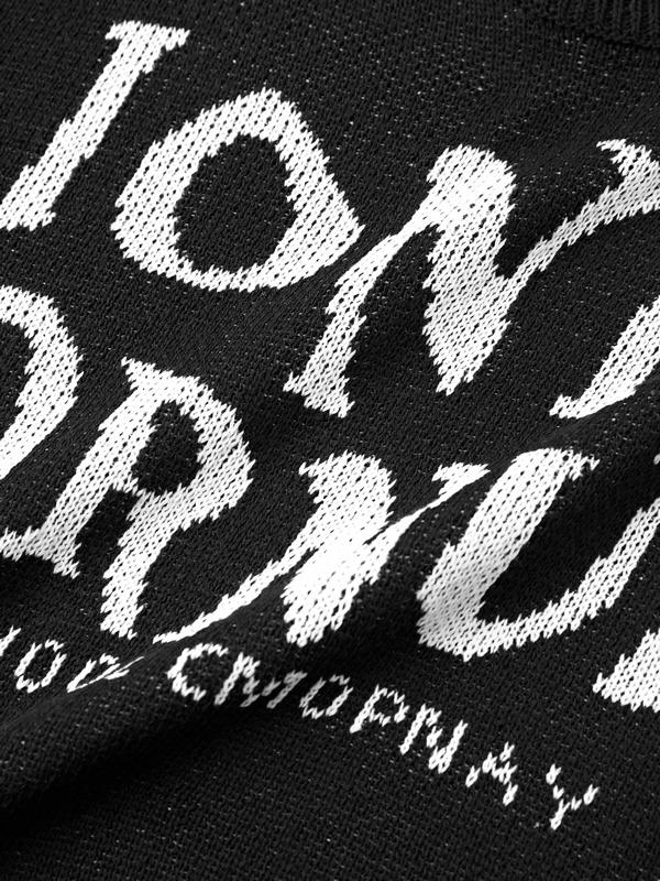 Men's Letter Print Stitching Decor Tassel Hem Sweater Product Image