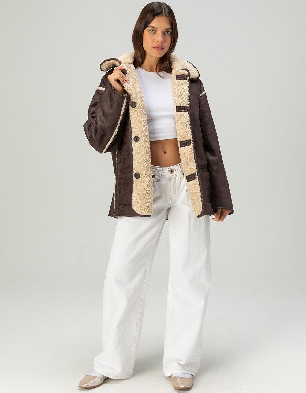 BDG Urban Outfitters Reversible Shearling Womens Coat - BROWN COMBO Product Image