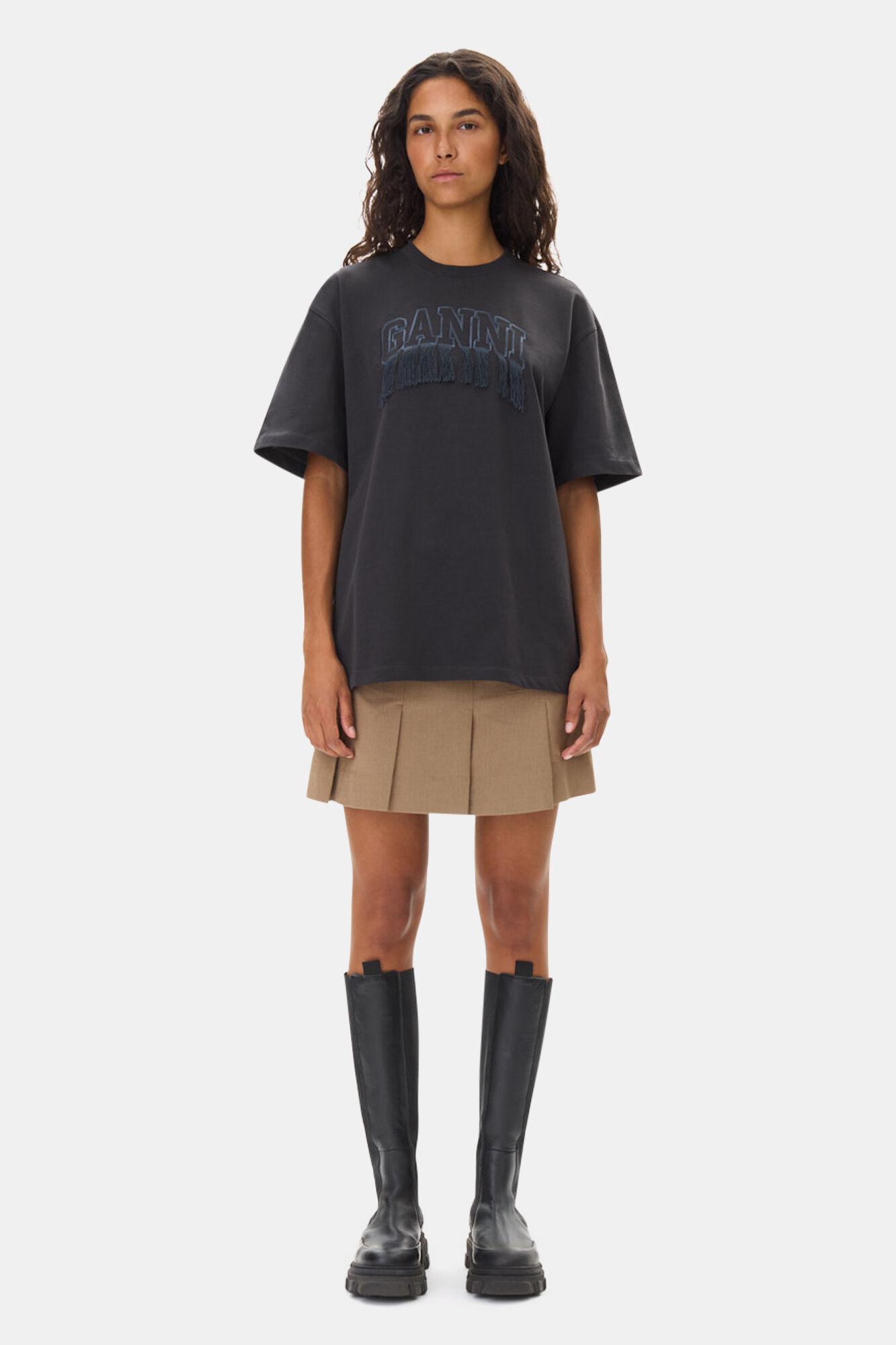 Black Heavy Cotton Drop Shoulder Fringe T-shirt Product Image