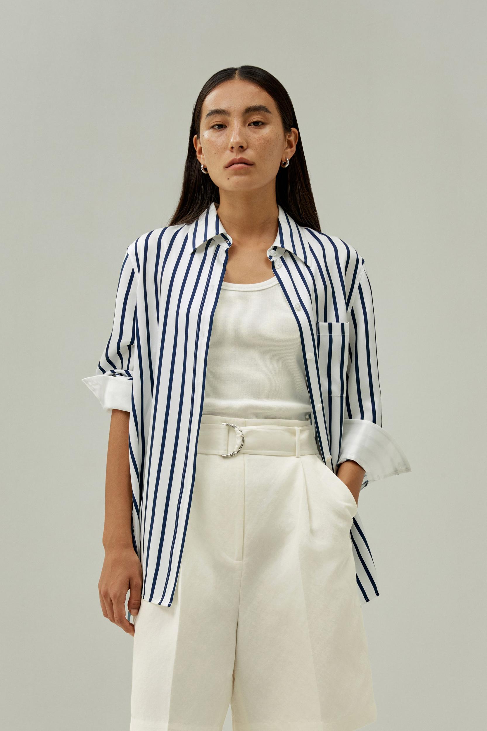 Oversized Palma Stripe Silk Shirt Product Image