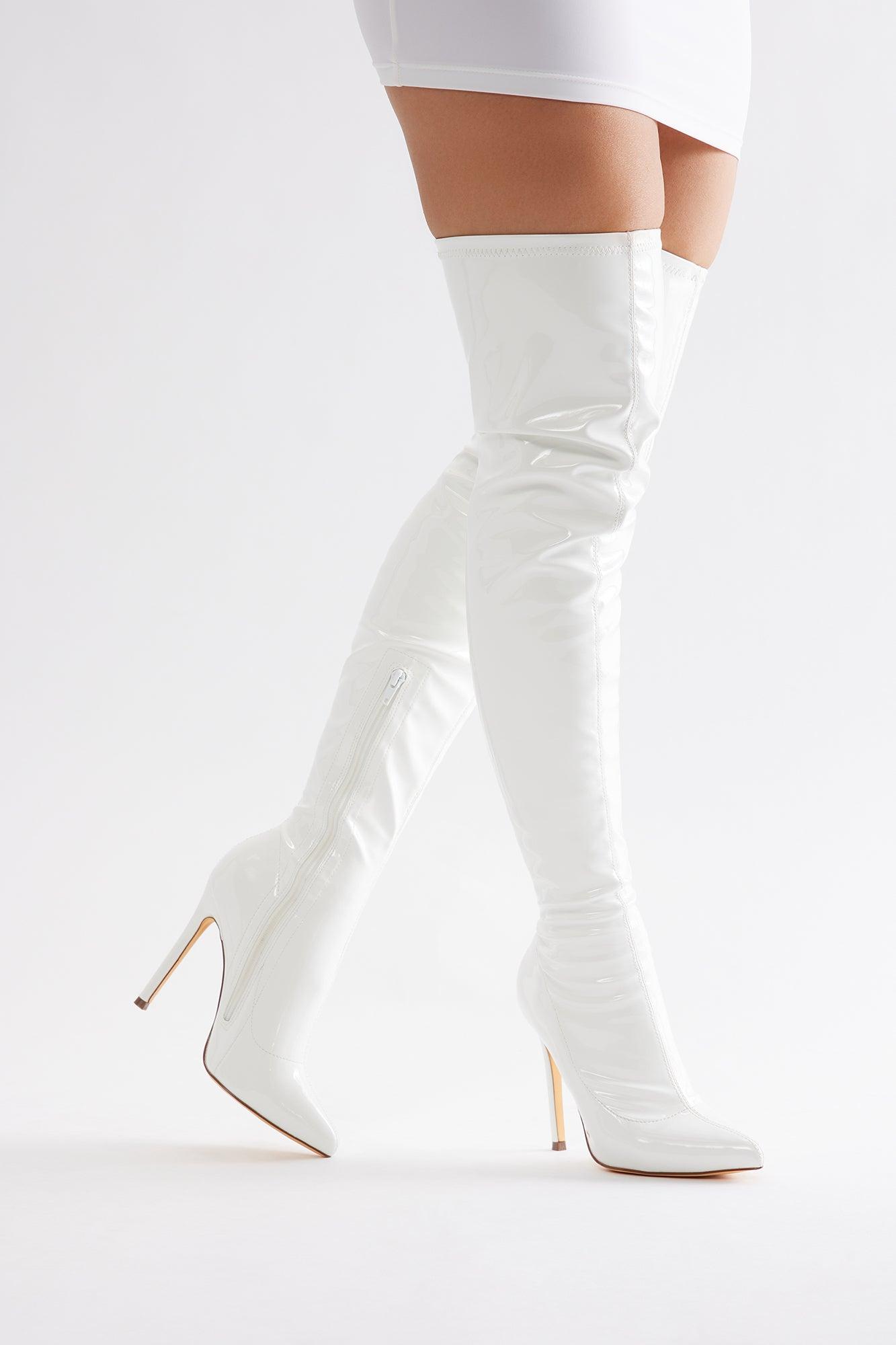 After Dark Over The Knee Boots - White Product Image