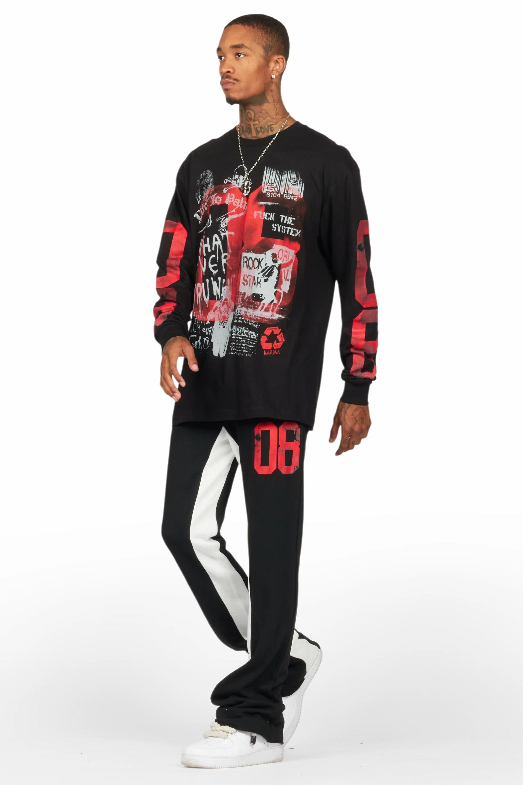 Grill Black/Red Long Sleeve T-Shirt/Baggy Pant Set Male Product Image