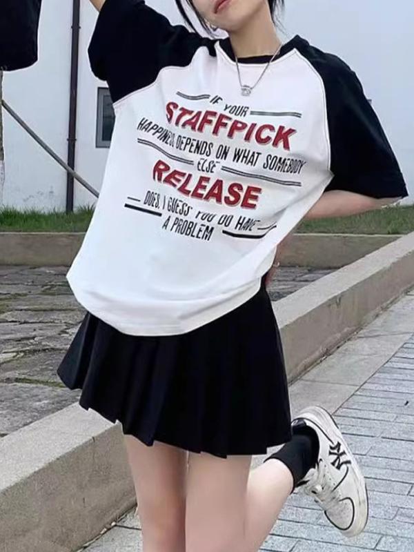Letter Print Raglan Oversized Short Sleeve Tee Product Image