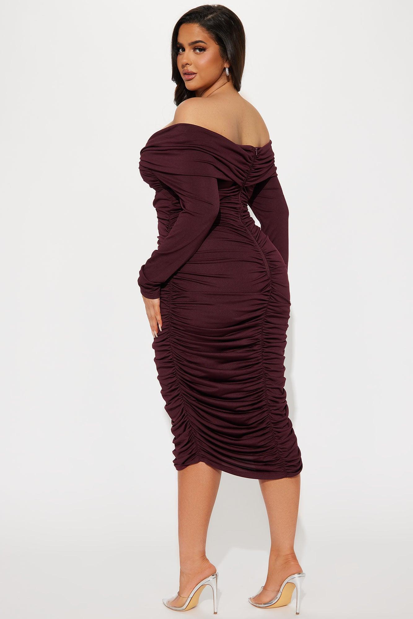 Anya Ruched Midi Dress - Plum Product Image