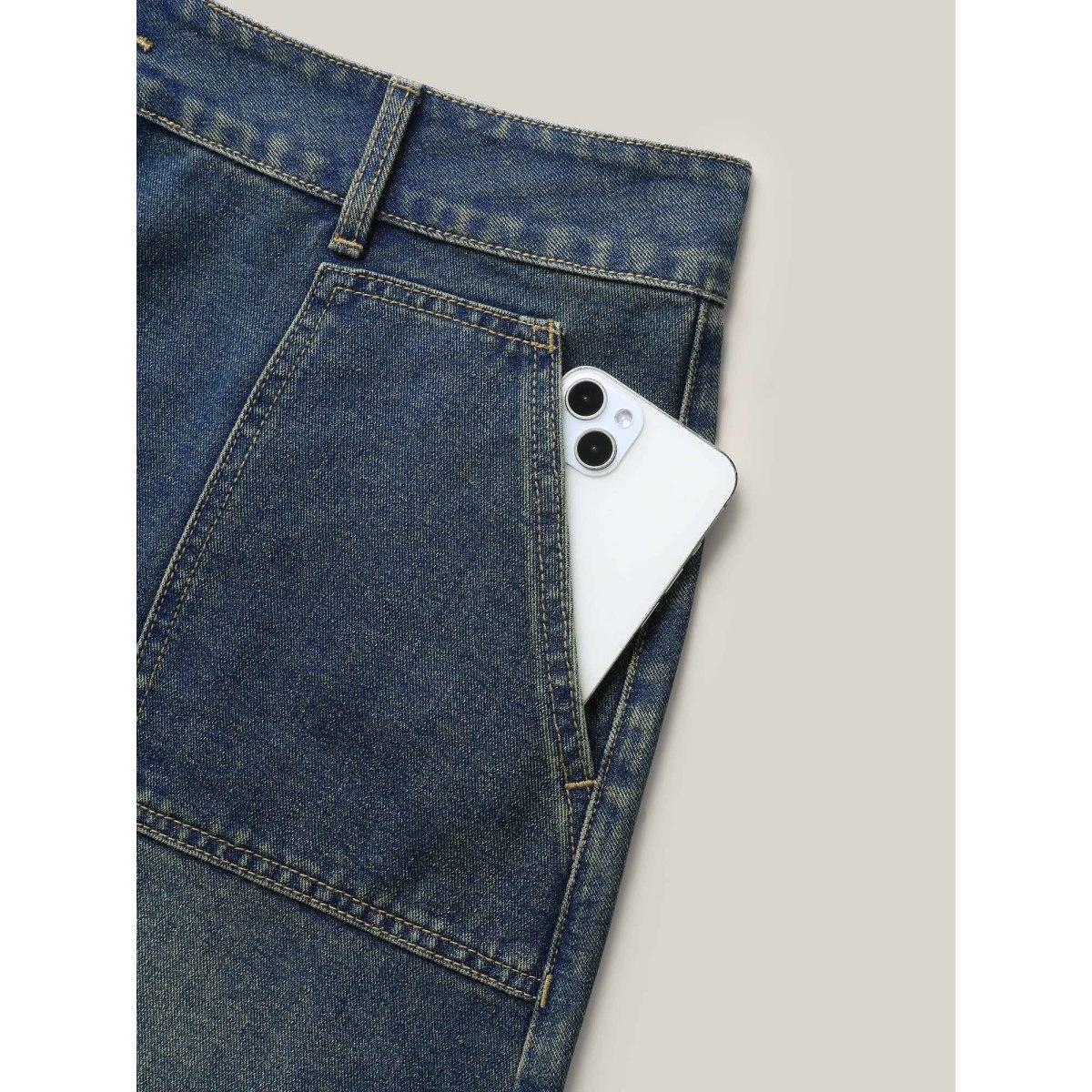 Plus Size A-Line Seamed Denim Skirt Women Bluevintage Everyday-Casual No stretch Medium Wash 16/1X Slanted pocket Denim Skirts BloomChic Product Image