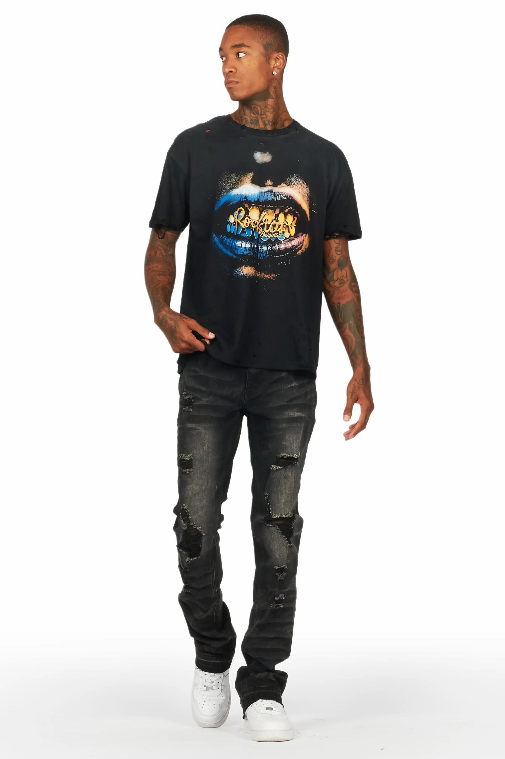 Florence Black Stacked Flare Jean Male Product Image