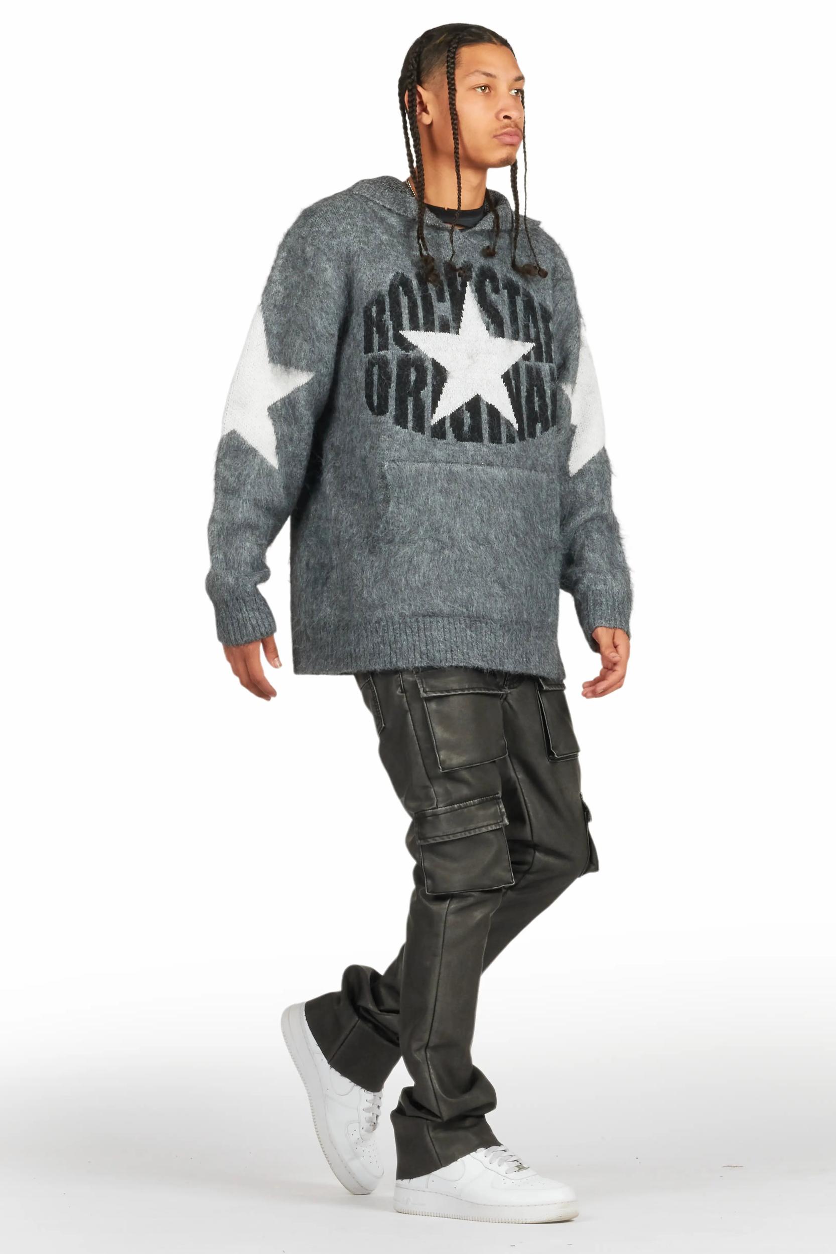 Khaza Distressed Black PU Leather Jean Male Product Image