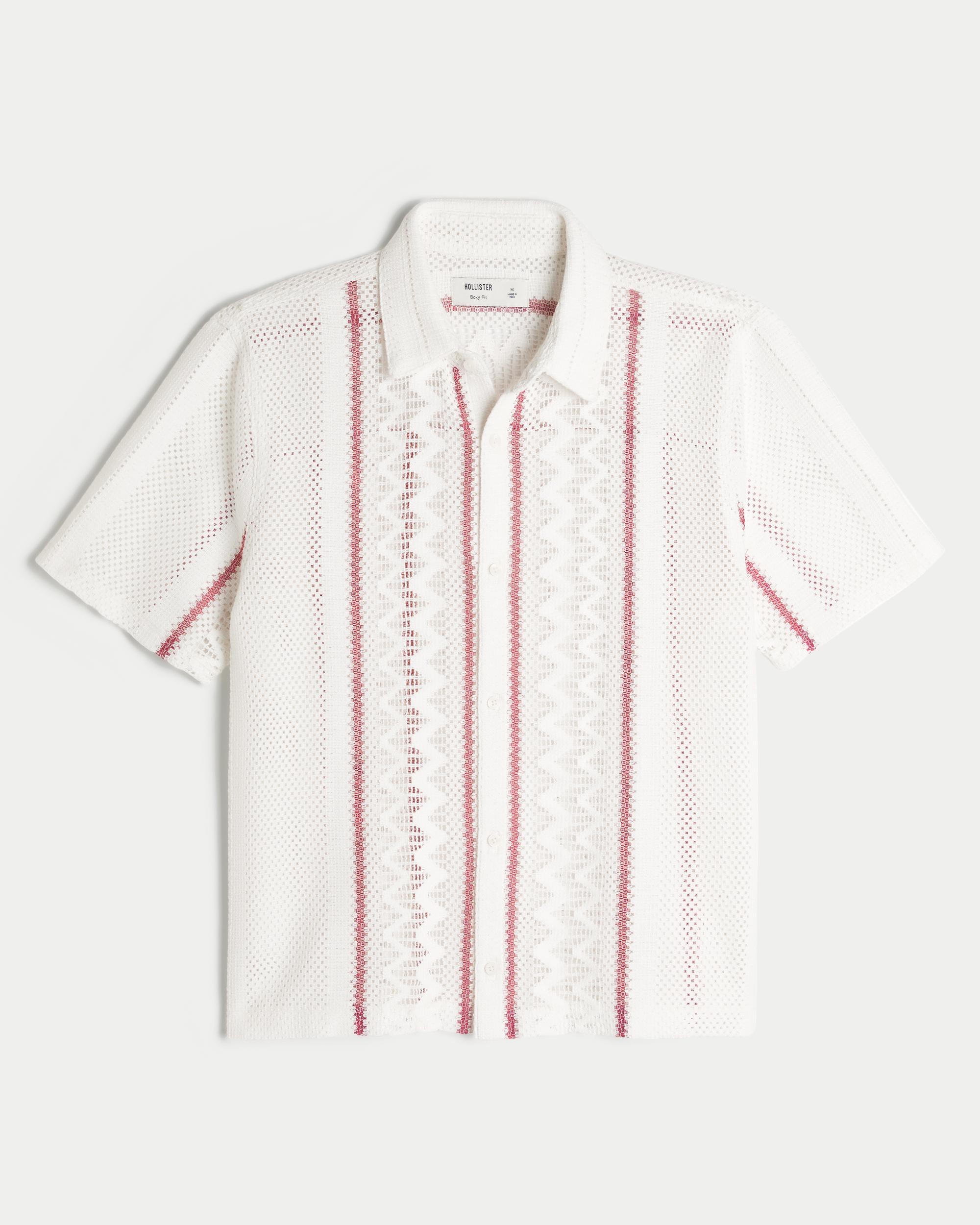 Boxy Short-Sleeve Crochet-Style Shirt Product Image