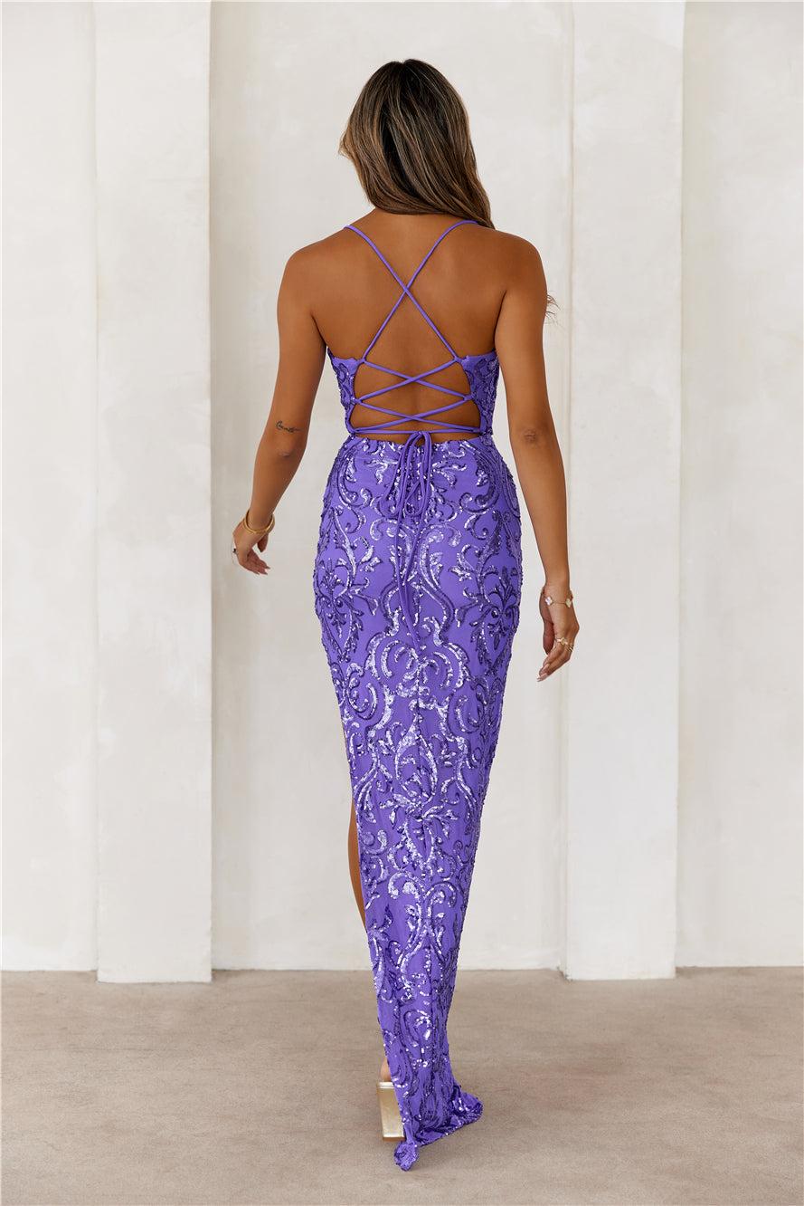 Embellished Queen Sequin Maxi Dress Purple Product Image