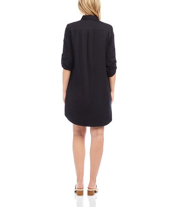 Karen Kane Petite Size Embroidered Point Collar 3/4 Roll-Tab Sleeve Button Front Shirtdress Product Image