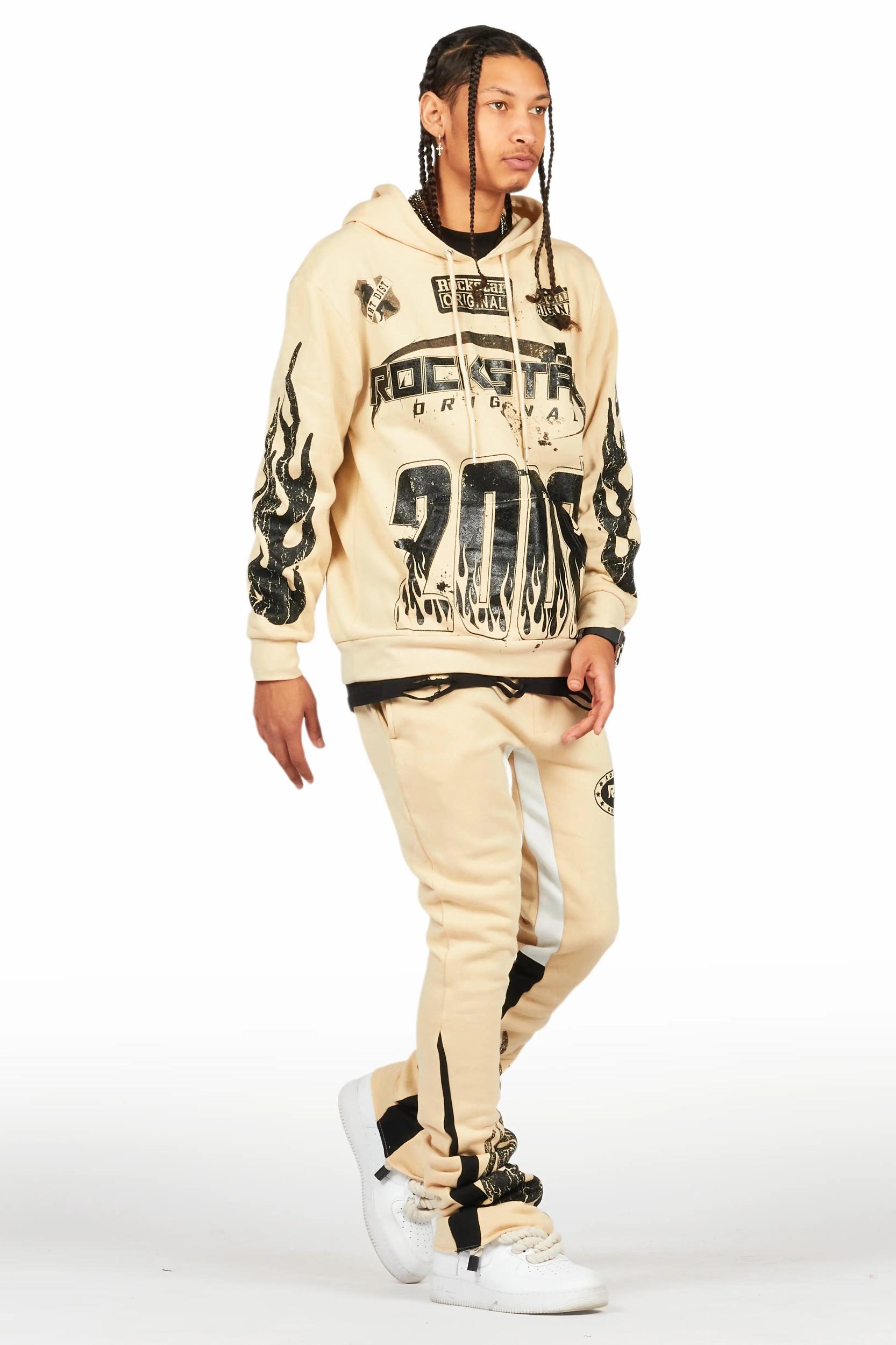 Amos Beige Stacked Flare Hoodie Track Set Male Product Image